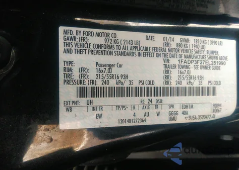 2014 Ford Focus Se z USA, uszkodzony, nr VIN 1FADP3F27EL251990